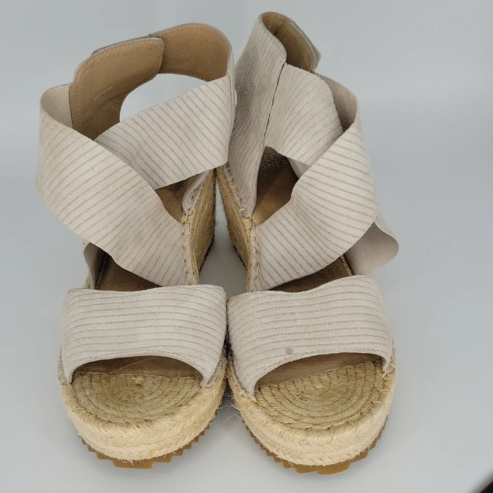 Eileen Fisher Willow Leather Espadrille Wedge Sandal Bone 8